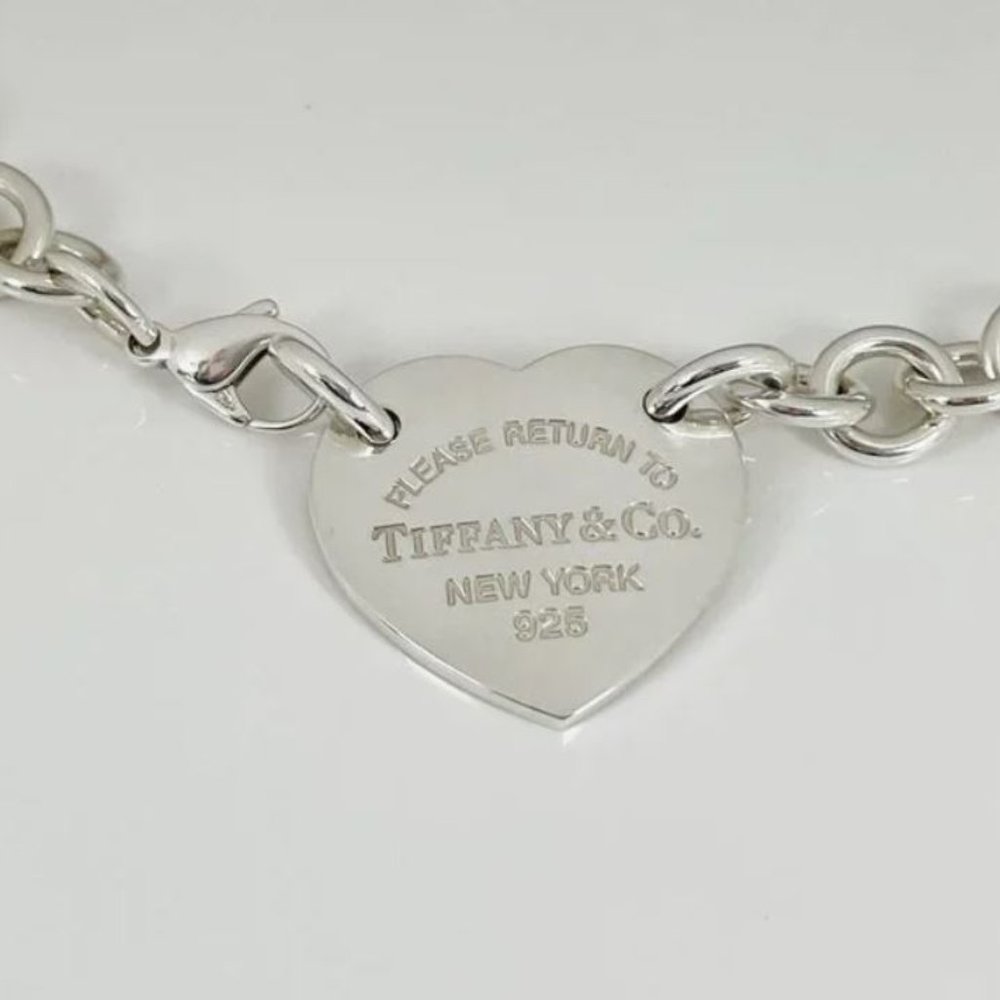 15" Return to Tiffany & Co Large Heart Tag Choker Necklace Center Heart